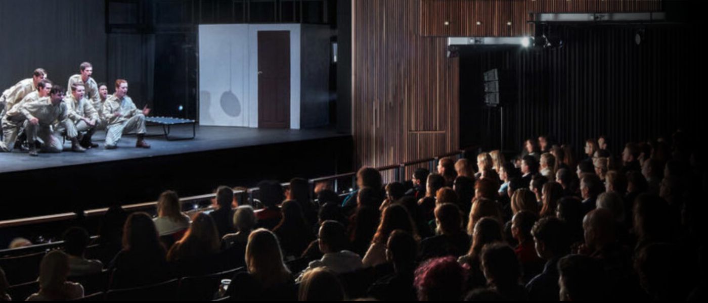 Audience watching a group of actors on stage